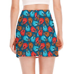 Boxing Gloves Pattern Print Side Slit Mini Skirt
