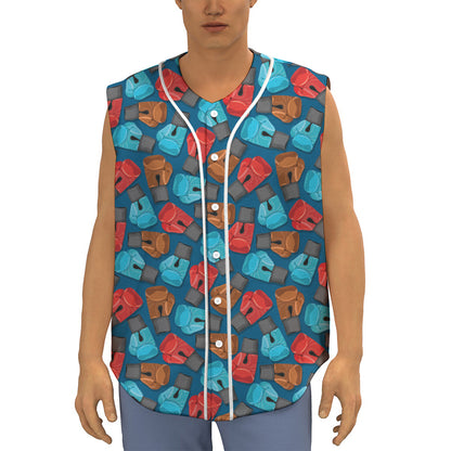 Boxing Gloves Pattern Print Sleeveless Baseball Jersey