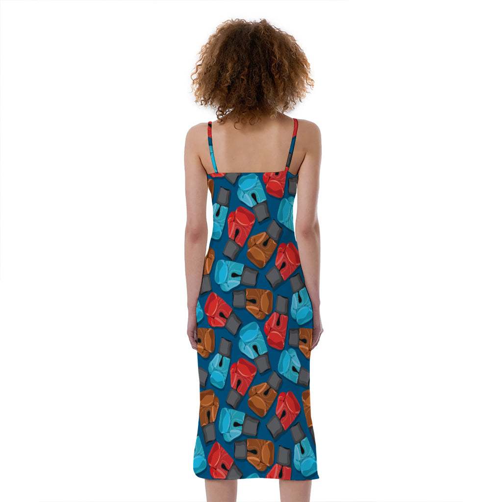 Boxing Gloves Pattern Print Slim Fit Midi Cami Dress