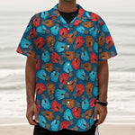 Boxing Gloves Pattern Print Textured Short Sleeve Shirt