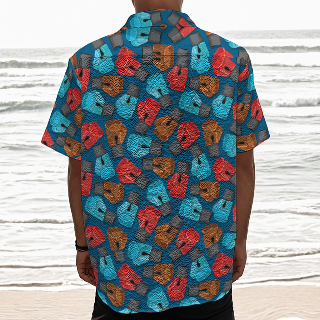 Boxing Gloves Pattern Print Textured Short Sleeve Shirt