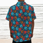 Boxing Gloves Pattern Print Textured Short Sleeve Shirt