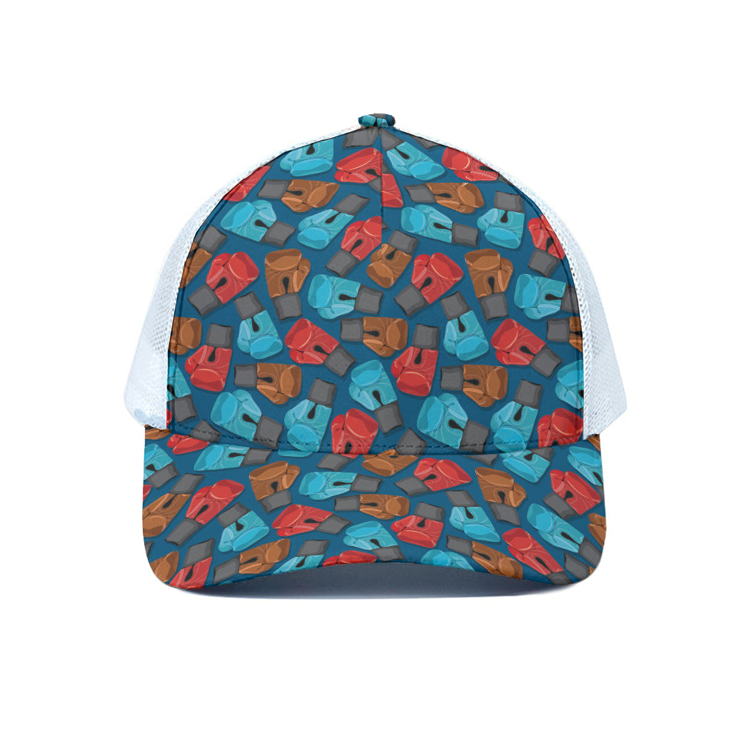 Boxing Gloves Pattern Print White Mesh Trucker Cap