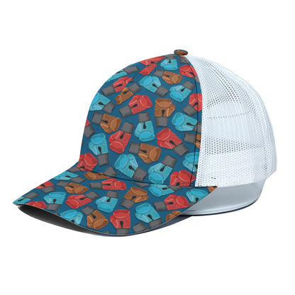 Boxing Gloves Pattern Print White Mesh Trucker Cap