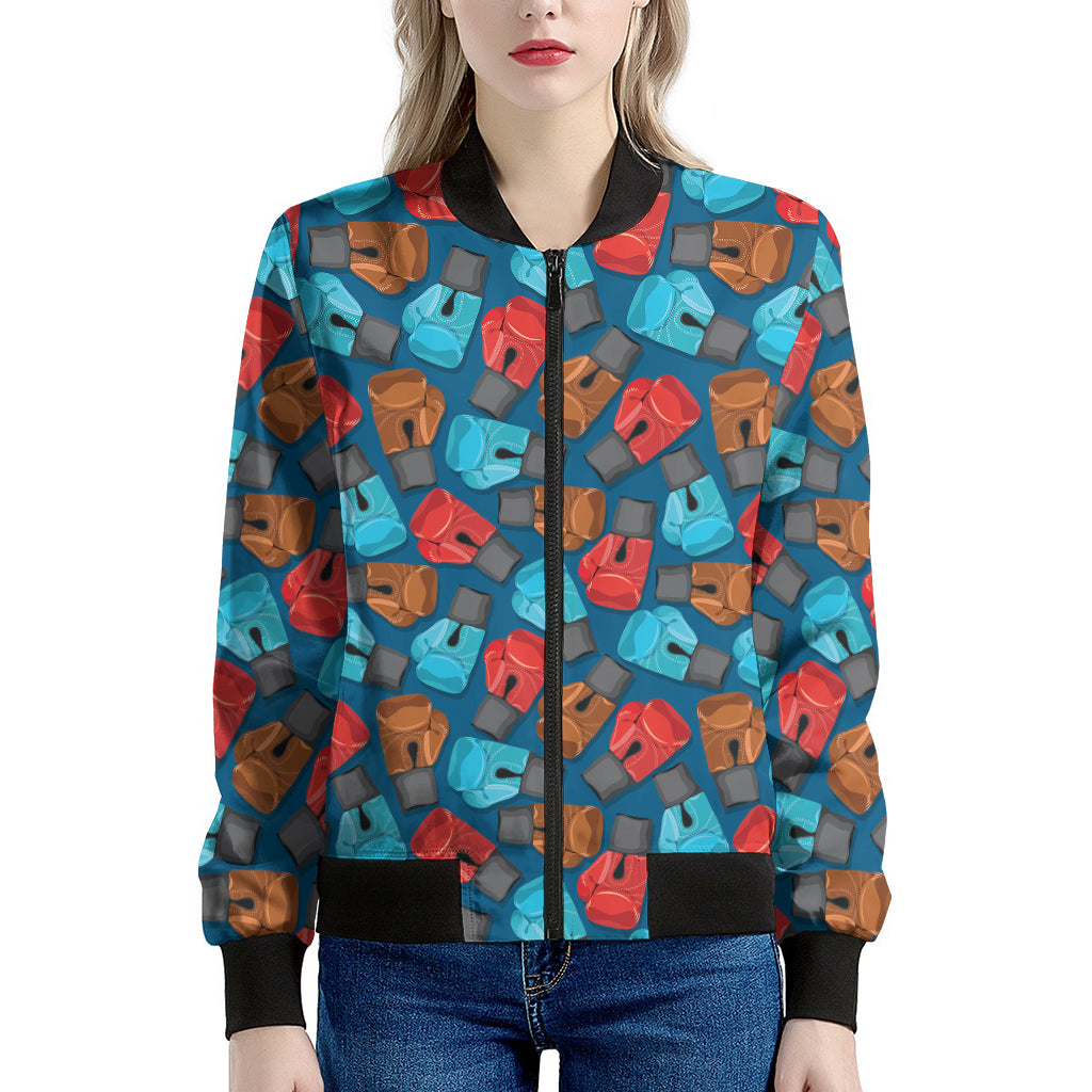 Boxing Gloves Pattern Print Women's Bomber Jacket