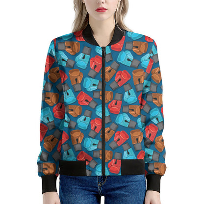 Boxing Gloves Pattern Print Women's Bomber Jacket