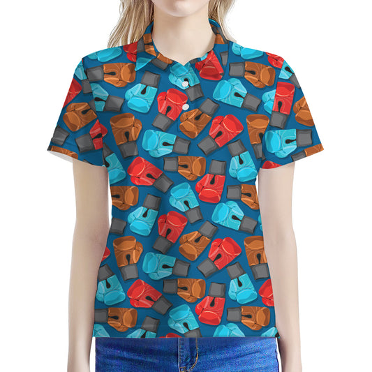 Boxing Gloves Pattern Print Women's Polo Shirt