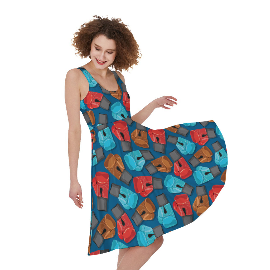 Boxing Gloves Pattern Print Women's Sleeveless Dress