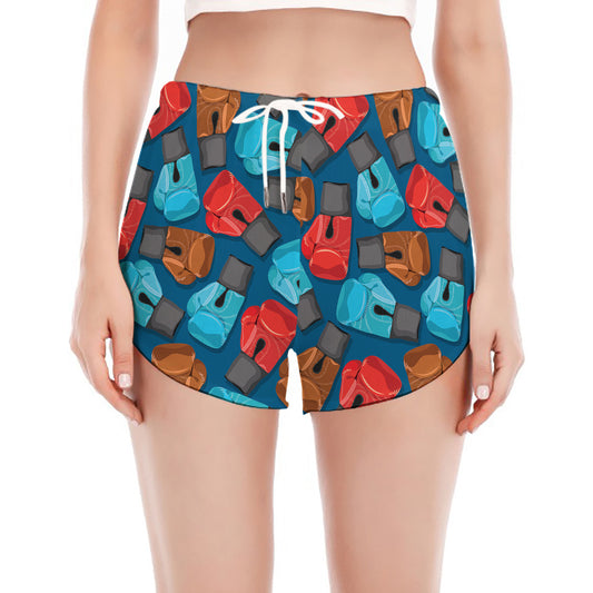 Boxing Gloves Pattern Print Women's Split Running Shorts
