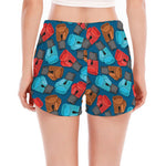 Boxing Gloves Pattern Print Women's Split Running Shorts