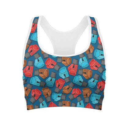 Boxing Gloves Pattern Print Women's Sports Bra