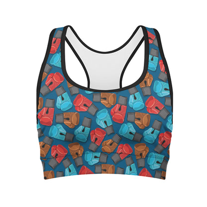 Boxing Gloves Pattern Print Women's Sports Bra
