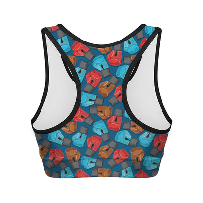 Boxing Gloves Pattern Print Women's Sports Bra