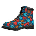 Boxing Gloves Pattern Print Padded Collar Lace Up Boots