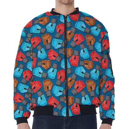 Boxing Gloves Pattern Print Zip Sleeve Bomber Jacket