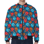Boxing Gloves Pattern Print Zip Sleeve Bomber Jacket