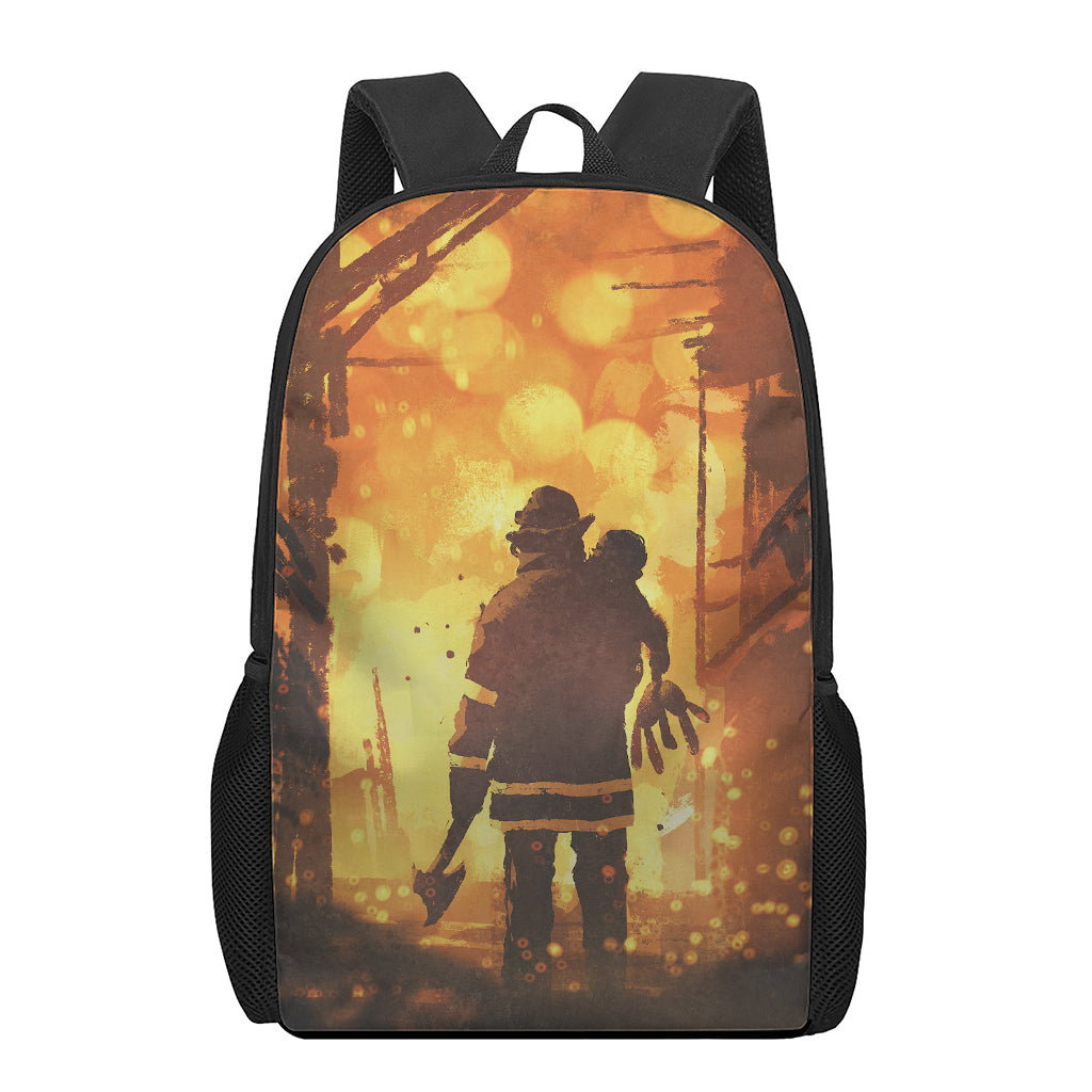 Brave Firefighter Painting Print 17 Inch Backpack