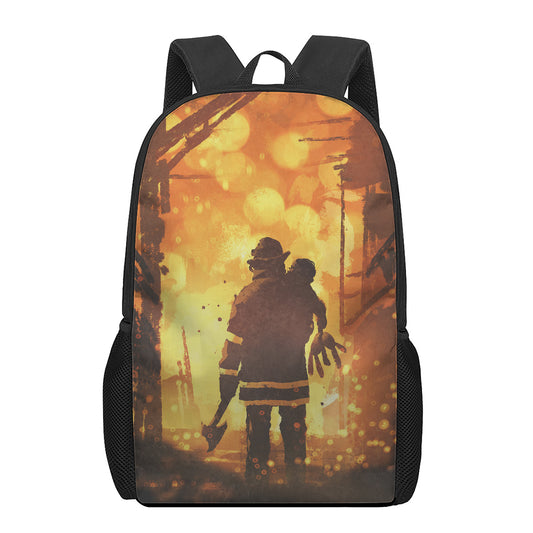 Brave Firefighter Painting Print 17 Inch Backpack