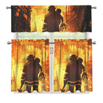 Brave Firefighter Painting Print 3 Piece Kitchen Curtains