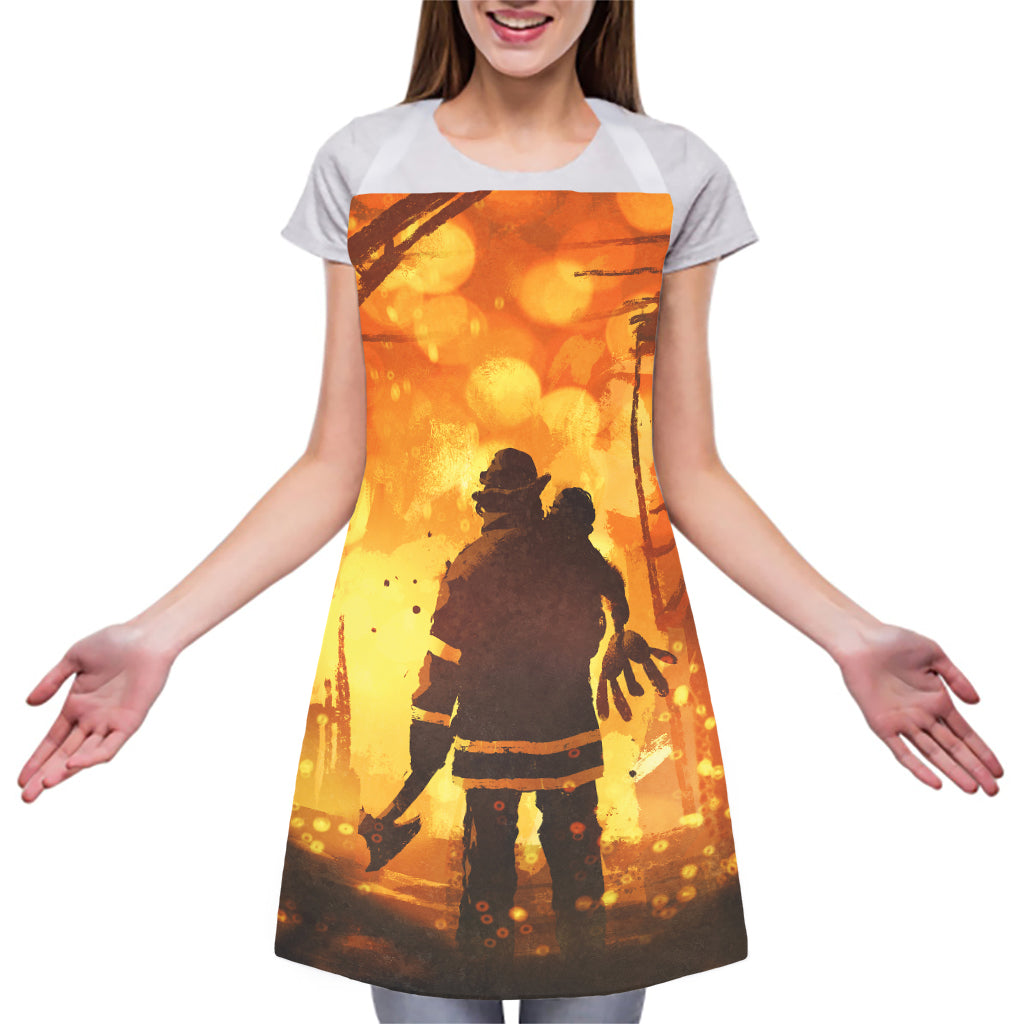 Brave Firefighter Painting Print Adjustable Apron