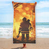 Brave Firefighter Painting Print Beach Towel