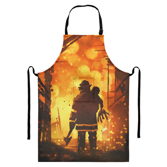 Brave Firefighter Painting Print Bib Apron With Pocket