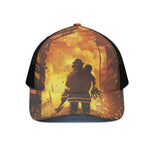 Brave Firefighter Painting Print Black Mesh Trucker Cap