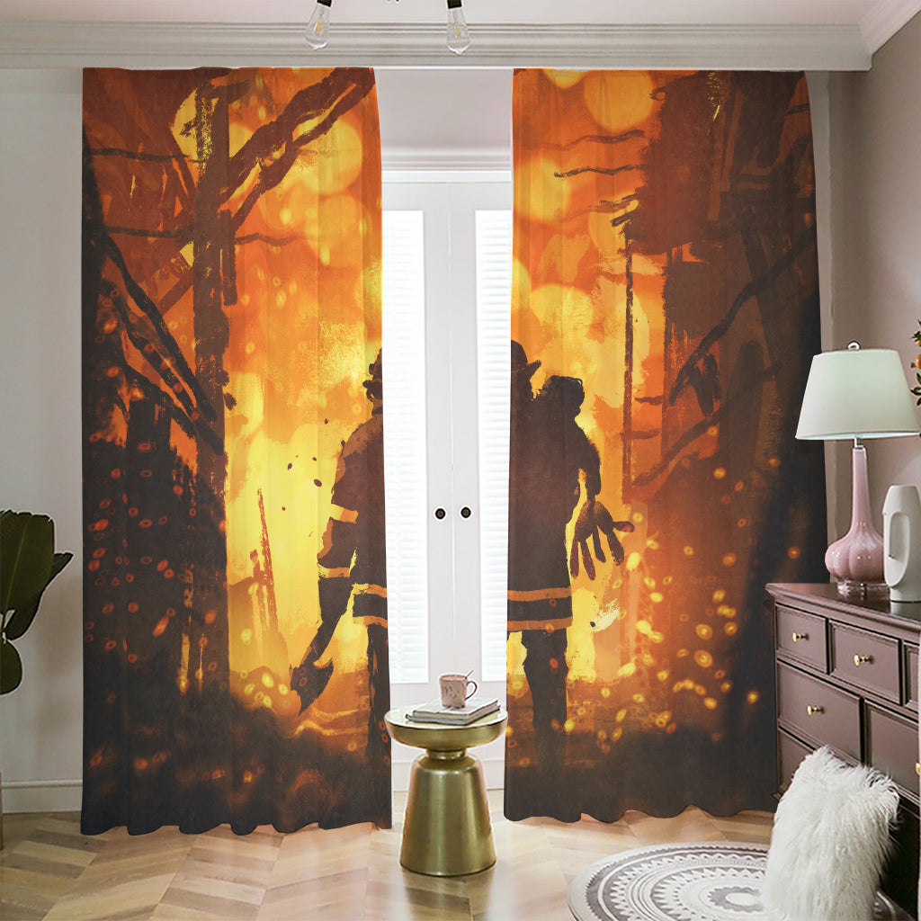 Brave Firefighter Painting Print Blackout Pencil Pleat Curtains