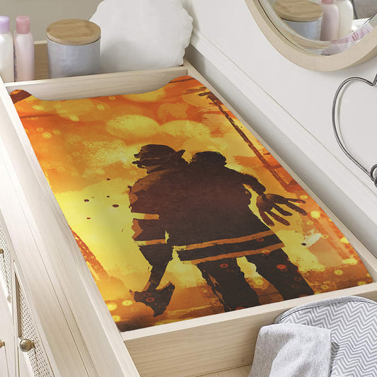 Brave Firefighter Painting Print Changing Pad Cover