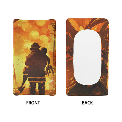 Brave Firefighter Painting Print Changing Pad Cover
