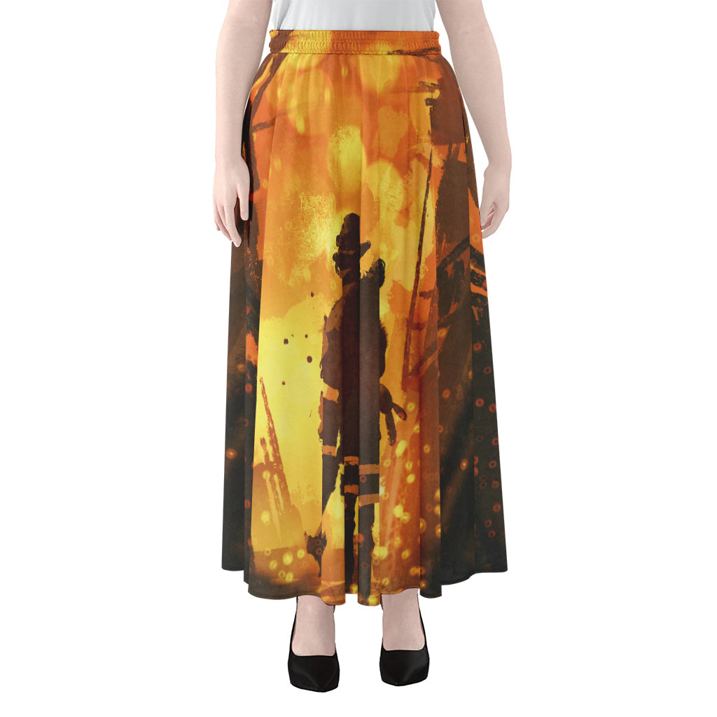 Brave Firefighter Painting Print Chiffon Maxi Skirt