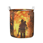 Brave Firefighter Painting Print Collapsible Laundry Basket