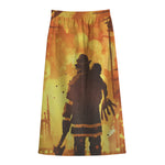 Brave Firefighter Painting Print Cotton Front Slit Maxi Skirt