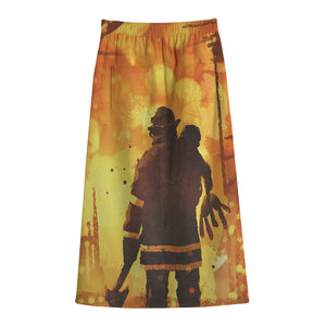 Brave Firefighter Painting Print Cotton Front Slit Maxi Skirt