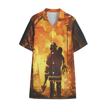 Brave Firefighter Painting Print Cotton Hawaiian Shirt