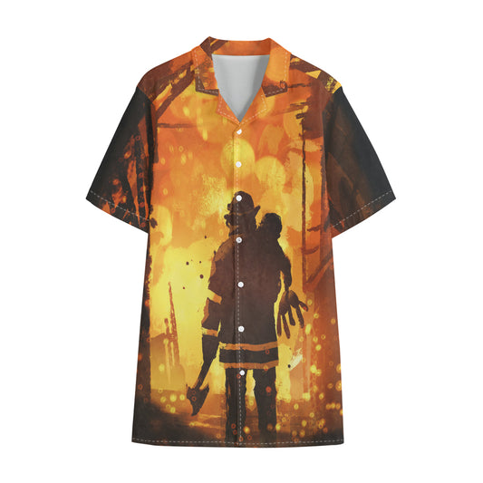 Brave Firefighter Painting Print Cotton Hawaiian Shirt