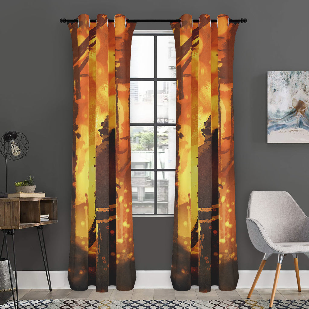 Brave Firefighter Painting Print Curtain