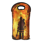 Brave Firefighter Painting Print Double Neoprene Wine Tote