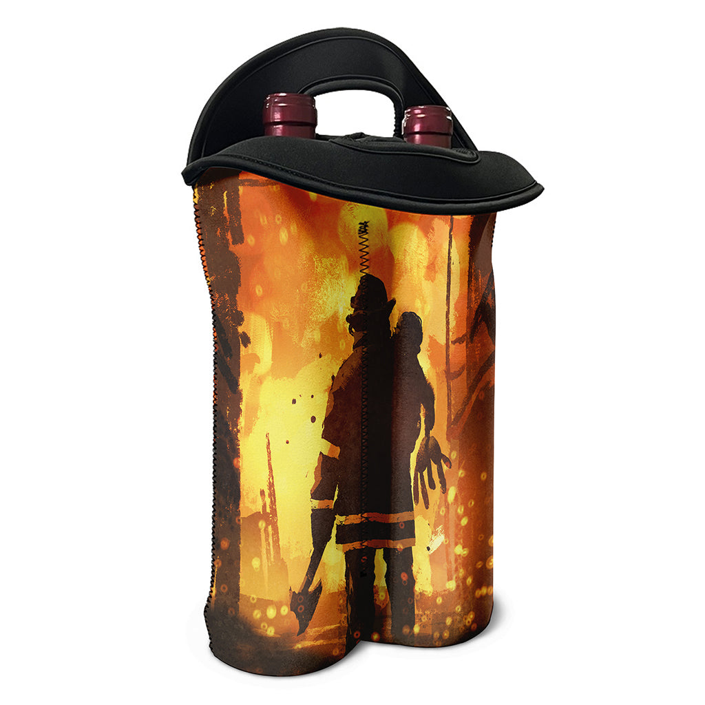 Brave Firefighter Painting Print Double Neoprene Wine Tote