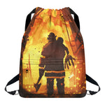 Brave Firefighter Painting Print Drawstring Backpack