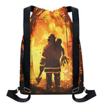 Brave Firefighter Painting Print Drawstring Backpack