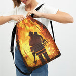 Brave Firefighter Painting Print Drawstring Backpack