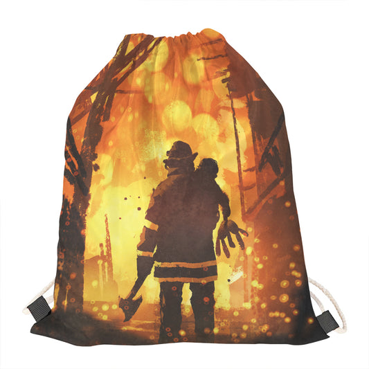 Brave Firefighter Painting Print Drawstring Bag