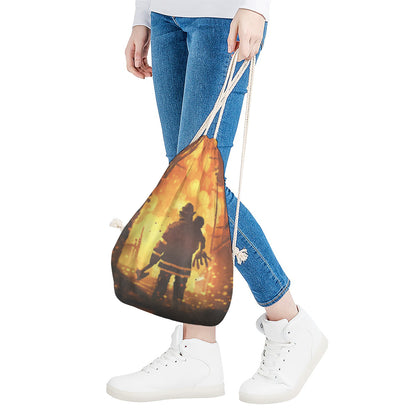 Brave Firefighter Painting Print Drawstring Bag