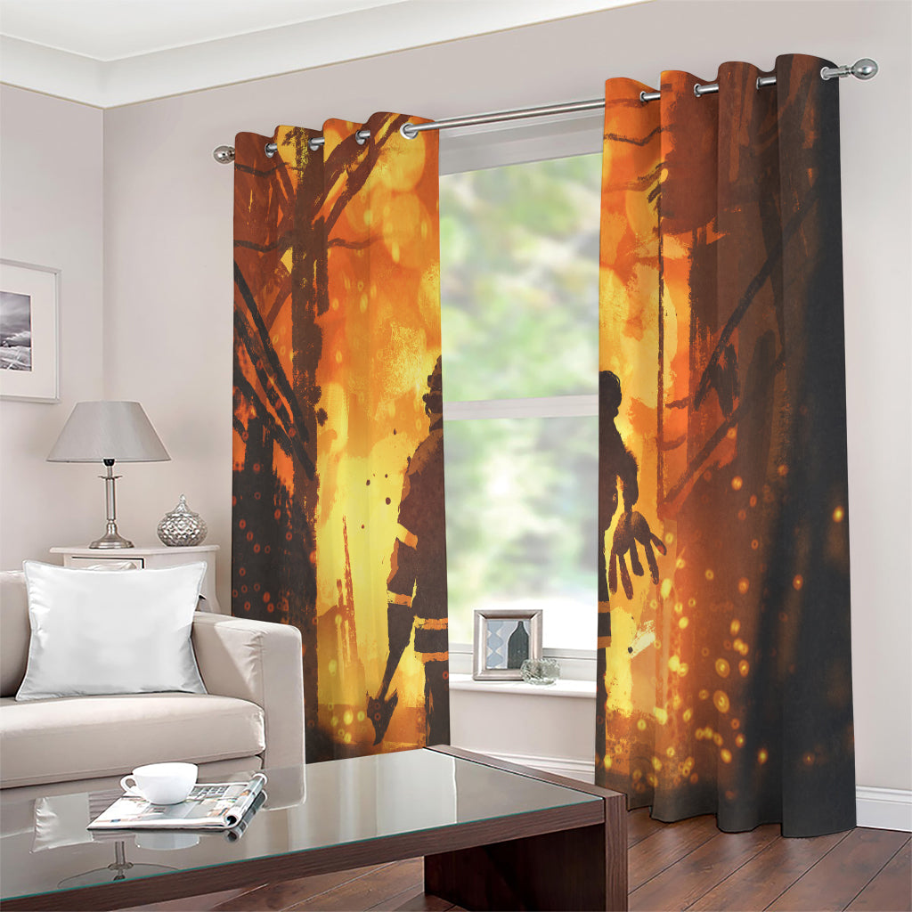 Brave Firefighter Painting Print Extra Wide Grommet Curtains