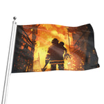 Brave Firefighter Painting Print Flag
