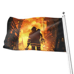 Brave Firefighter Painting Print Flag