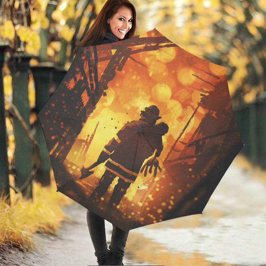 Brave Firefighter Painting Print Foldable Umbrella