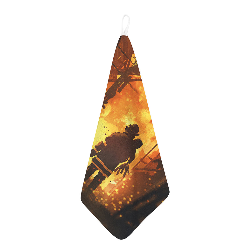 Brave Firefighter Painting Print Hand Towel