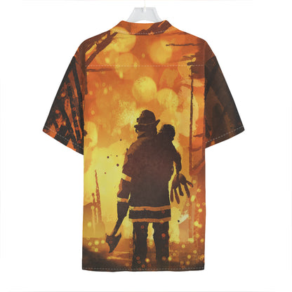 Brave Firefighter Painting Print Hawaiian Shirt